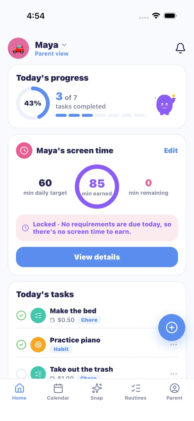 MiloMint Today screen